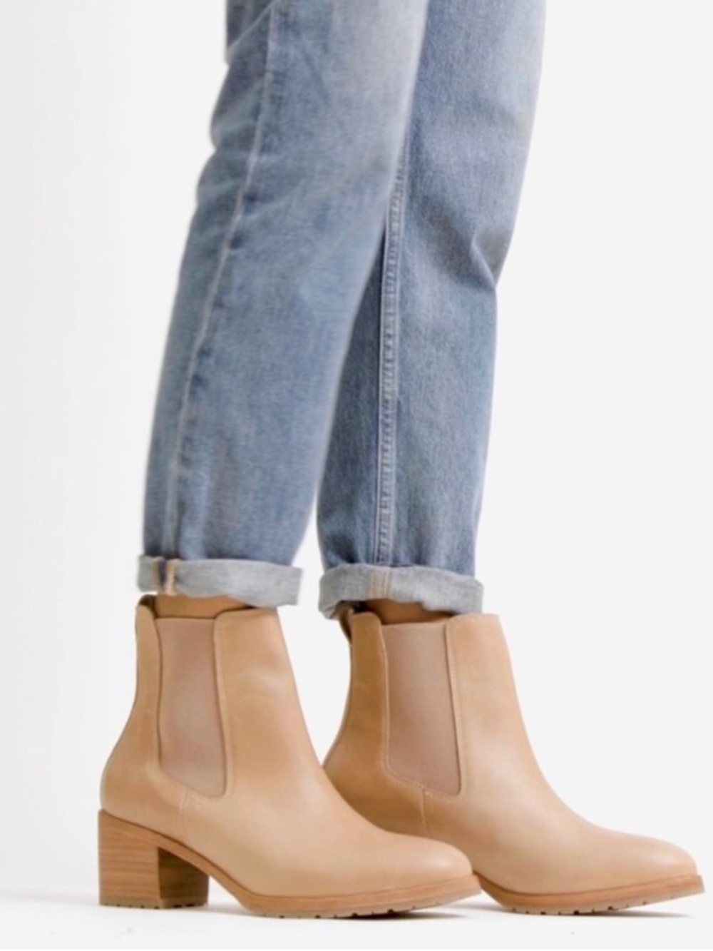 Nisolo Ana to go Leather Chelsea Booties in Tan - Classic Slip-On Heeled Boots 8